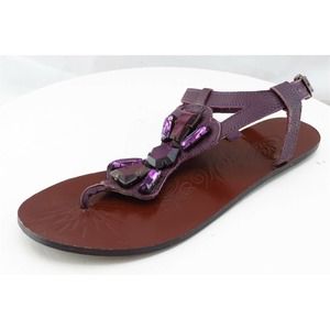 Naughty Monkey Sz 8.5 M‎ Brown Thong Leather Women Sandals